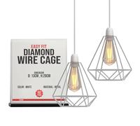 2 Pack White Cage Metal Basket Ceiling Light Shade, Ceiling Fitting Light & Industrial Style Ring Light for Indoor Pendant Light Shade with lamp Shade Reducer Ring (2 Pack White)
