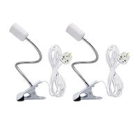 2 Pack White Clip on Light with 220 CM Cable and Switch, Clip on E27 Clamp Light Socket with 360° Metal Flexible Rotatable Hose, Reading Light for Bed Adjustable Light Stand Clamp Lamp Base (No Bulb)