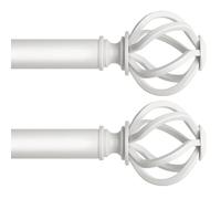 2 Pack White Curtain Pole 80 to 148 cm, USFOOK 22 mm Voile Curtain Poles for Eyelet Curtains, Decorative Curtain Rods for Windows, Living Room, Twisted Cage Finials