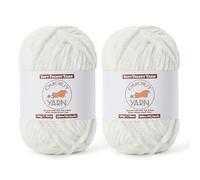 2 Pack White Fluffy Velvet Yarn for Crocheting, Chunky Chenille Baby Blanket Yarn for Crochet, Soft Fuzzy Puzzle Yarn for Knitting, (50g/1.77oz Each) Bulky Thick Amigurumi Crochet Yarns