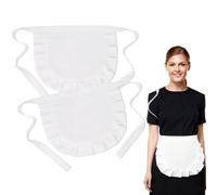 2 Pack White Half Aprons for Women Maid, Frilly Cosplay Waist Apron for Kitchen Cooking Baking Cosplay (White)