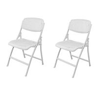2 Pack White Metal Folding Chairs Stackable Plastic Seat 400 lbs Weight Capacity Durable Indoor Outdoor Dining Wedding Event Steel Chairs (2pcs)