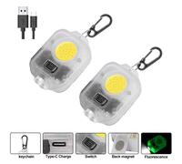 (2 pack White) Mini LED Keychain Flashlight Ultra Bright COB Key Ring Torch Light Rechargeable 500mAh Battery Pocket Light For Outdoor Camping