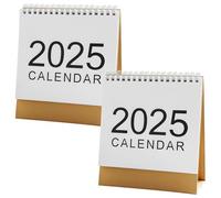 2 Pack, White Minimalist Style, Office Use Ideal, Brown Base With Bound Design, Simple Monthly Planner, Mini 2025 Desk Calendar, Large 2025 Front Included