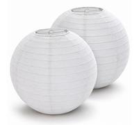 2 Pack White Paper Lampshade 40cm - Large Hanging Lantern Shade, Ribbed Bamboo Style Ceiling Light Shade, Round Paper Lamp Cover for Living Room Bedroom Décor