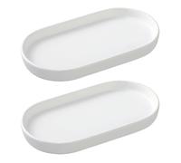 2 Pack White Round Soap Dispenser Tray - 8'' Ceramic Vanity Tray & Organizer Plate Set, Bathroom & Kitchen Countertop Decor for Soap Dispenser, Jewelry, Cosmetics, Sink