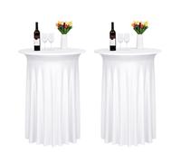 2 Pack White Spandex Cocktail Tablecloths with Skirt, 32"x 43" Upgraded Model Cocktail Table Skirt Fitted High Top Stretch Table Dress for Wedding Trade Show Banquet Events