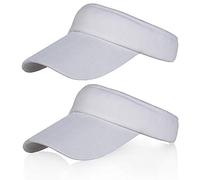 2 Pack White Sun Visors for Women and Girls, Long Brim Thicker Sweatband Adjustable Hat for Golf Cycling Fishing Tennis Running Jogging and Other Sports