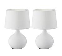 2 Pack - White Textured Ceramic Vintage Globe Urn Table Desk Lamp with Matching Fabric Shade | 29cm Height | 1 x SES E14 Lamp Bulb Required | UK Approved | Retro Design | Tapered Drum Lampshade