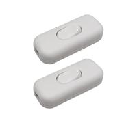 2 Pack White Torpedo Inline Light Switches, 250V 6A Double Pole ON/OFF Push Button Switch, Fits 2/3 Core Round & Flat Cables for Desk Lamps, Floor Lamps & Lighting Fixtures