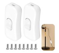 2 Pack White Torpedo Switch Low Profile Double Pole Inline Switch 250V 6Amp Rocker Switch Accepts 2 or 3 Core Round or Flat Wire for Desk Lamp/Bulb/Light