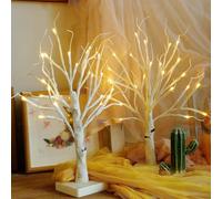 2 Pack White Twig Christmas tree 18inch 24LED Table Top Christmas Tree Battery Powered Lighted Xmas Tree with timer for Christmas Home Table Fireplace Indoor Decor