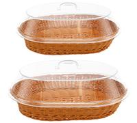 2 Pack Wicker Bread Basket, Imitation Rattan Oval Woven Bread Basket With Clear Cover, Woven Picnic Baskets for Fruit Store Restaurant Picnic