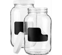 2 Pack ~ Wide Mouth 1 Gallon Clear Glass Jar - White Lid with Liner Seal for Fermenting Kombucha/Kefir, and Storing Food - USDA Approved, Dishwasher Safe