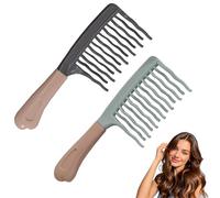 2 Pack Wide Tooth Comb for Curls, Detangling Comb with Double Row Design, Curly Hair Comb for Curly/Wavy/Thick/Long/Wet & Dry Hair, with Ergonomic Handle, Brush for Dry or Wet Use