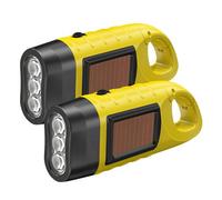 2 Pack Wind Up Solar Torch Led Rechargeable Camping Flashlight Hand Crank Solar Powered Torch Super Bright Portable Survival Emergency Dynamo Flashlight with Carabiner Hook [Energy Class A+++]