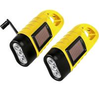 2 Pack Wind Up Solar Torch Led Solar Hand Crank Flashlight for Outdoor Camping Hiking Survival Gear Bright Portable Survival Emergency with Carabiner Hook Yellow [Energy Class Energy Class A]