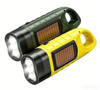 2 Pack Wind Up Solar Torch Rechargeable LED Flashlight with Carabiner Hook