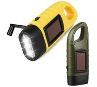 2 Pack Wind Up Solar Torch UK Led, Rechargeable Camping Hand Crank Solar Powered Torchs, Super Bright Portable Survival Emergency Flashlight with Carabiner for Hiking Survival Gear Power Outages