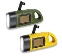 2 Pack Wind Up Torch Solar Powered LED, Hand Crank Dynamo Flashlight with Carabiner Clip, Portable Camping Torch for Emergency Kit, Hiking, Car, Power Cuts & Outdoor Use, Army Green & Yellow