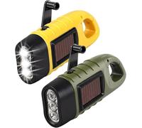 2 Pack Wind Up Torch Solar Powered, Super Bright LED Outdoor Lights with Carabiner Clip, Emergency Survival Kit for Camping Essentials, Hiking & Power Cuts, Hand Crank & Solar Powered (Green,Yellow)