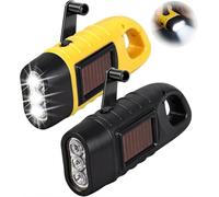 2 Pack Wind Up Torch Solar Powered, Super Bright LED Outdoor Lights with Carabiner Clip, Emergency Survival Kit for Camping Essentials, Hiking & Power Cuts, Hand Crank & Solar Powered (Black,Yellow)