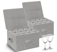 2-Pack Wine Glass Storage Box with Lid, Hard Shell Stemware Container Cases, Packing Boxes for Moving Crystal Glassware, Champagne Flute, for Kitchen, Camping, Motorhome, 12 Dividers for Drinkware