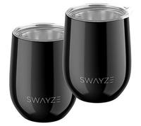 2 Pack Wine Tumbler, Reusable Coffe Mug with Lid, Insulated Travel Cup Thermal Mug Wine Glass, Stainless Steel Eco Friendly, Hot and Cold (Black)