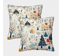 2 Pack Winter Scene Pillow Case 3D Folk Art Style Printed Cushion Box Suitable for Home Living Room Decoration Car Pillow Case 45x45cm