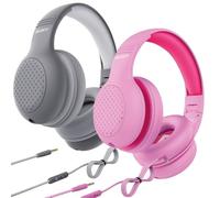 2 Pack Wired Headphones Over-Ear - Pink & Grey Foldable Kids Headphones with Soft Cushion Earpads, 85-94dB Volume Limiter & Tangle-Free Cable - Lightweight Audio Headset for School, Travel & Home