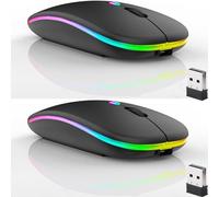 2 Pack Wireless Bluetooth Mouse,LED Dual Mode Rechargeable Silent Slim Laptop Mouse,Portable(BT5.2+USB Receiver) Dual Mode Computer Mice,for Laptop,Desktop Computer,ipad Tablet,Phone,TV (Black)