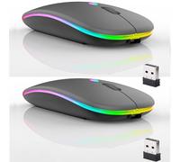 2 Pack Wireless Bluetooth Mouse,LED Dual Mode Rechargeable Silent Slim Laptop Mouse,Portable(BT5.2+USB Receiver) Dual Mode Computer Mice,for Laptop,Desktop Computer,Tablet,Phone,TV (Grey)