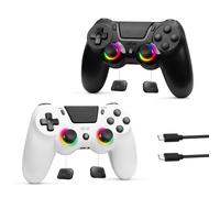2 Pack Wireless Controller for PS4, RGB Game Controller Compatible with PS4/Slim/Pro/PC, 1000mAh Battery, Programmable, Dual Vibration, 6-Axis Gyro, Touch Pad, Share, Speaker & Headphone Jack