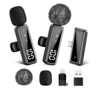 2-Pack Wireless Lavalier Microphone | AI Noise Cancelling, 8H Battery, Plug-Play for iPhone/Android/iPad/Laptop | Crystal-Clear Sound for Vlog/Stream/Meeting/TikTok/Interview