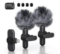2 Pack Wireless Lavalier Microphone for iPhone/iPad - Wireless Phone Microphone for Video Recording, Plug-Play Clear Sound Quality Clip On Lapel Mic Lav Tiny Mic for Interview/TikTok/YouTube/Vlog