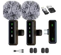 2 Pack Wireless Lavalier Microphone with Magnetic Clip Wireless Microphone with Noise Cancellation Mini Microphone for Android/iPhone Video Recording