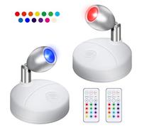 2 Pack Wireless LED Spotlights with Remote Control, Color Changing RGB Battery Spot Lights Indoor, Mini Picture Light Dimmer Timer Wall Light for Cabinet Art Display Statue Plants Painting, White