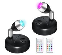 2 Pack Wireless LED Spotlights With Remote Control, Color Changing RGB Battery Spot Lights Indoor, Mini Picture Light Dimmer Timer Wall Light for Cabinet Art Display Statue Plants Painting, Black