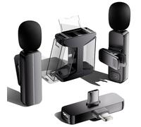 2 Pack Wireless Mini Lavalier Lapel Microphone for iPhone,Android Phone(2 in 1) w/case - 65ft Cordless Clip on Dual Mics with Noise Reduction 6H Working Time for Video Recording Vlogging, YouTube