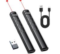 2 Pack Wireless Presentation Clicker With Red Laser Pointer, 2.4 GHz RF Slide Clicker for Presentation, USB Type C Rechargeable Powerpoint Clicker With LED Battery Display for Classroom, Office