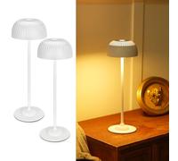 2 Pack Wireless Table Lamp Rechargeable with Full Aluminium Body, Modern 5200mAh Mushroom Touch Bedside Lamp with 3 Colour Modes, IP54 Cozy Ambient Light for Living Room Bedroom & Home Décor, White