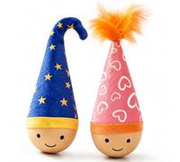 2-Pack Wobble Cat Toys for Indoor, Self-Righting Tumbler Interactive Toy with Feather, Battery-Free Silent Plush Teaser, Natural Wood Base, Cozy Star & Heart Design for Kitten Solo Play & Home Decor