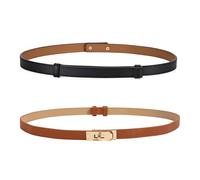 2 Pack Women Belt, Skinny Belts for Women, Adjustable Slim Thin Waist Belt, Alloy Turn Lock Ladies Fashion Waistband Decorative Classic Solid Color Belts for Jeans Pants Dresses Coat
