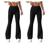 2 Pack Women’s Flared Trouser High Waist Bootcut Pants - Black Ribbed Stretch Trousers 27"/29"/31" Lengths | Twin Pack Flare Work Slack Women Gym Office Pull Up Bootleg Yoga Bottoms- Black 14W/27L