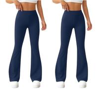 2 Pack Women’s Flared Trouser High Waist Bootcut Pants - Navy Ribbed Stretch Trousers 27"/29"/31" Lengths | Twin Pack Flare Work Slack Women Gym Office Pull Up Bootleg Yoga Bottoms- Navy 22W/31L