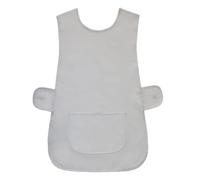 2-Pack Women’s Tabard Aprons with Matching Piping & Pockets - Poly Cotton Workwear for Cleaning, Catering, Kitchen & Bar - Unisex Adjustable Work Tabards with Side Button Fastening - (White WMS)
