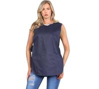 2-Pack Women’s Tabard Aprons with Matching Piping & Pockets - Poly Cotton Workwear for Cleaning, Catering, Kitchen & Bar - Unisex Adjustable Work Tabards with Side Button Fastening - (Navy XOS)