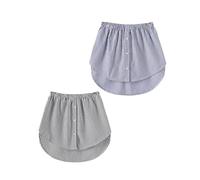 2 Pack Women Striped Shirt Extenders Fake Top Lower Sweep Shirts Elastic Waist Buttons Curved Shirt Hem Half Length Mini Skirt Teen Girls Shirt Extender for Jumper Sweatshirt Leggings