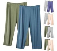 2 Pack Womens 3/4 Length Pants UK Clearance Ladies Elasticated Waist Cropped Capri Trousers Straight Wide Leg Bottoms with Pockets Loose Fit Shorts Casual Summer Joggers Lightweight Palazzo Sweatpants