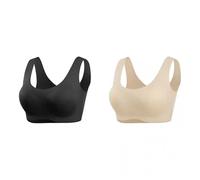2 Pack Women's Buttery Soft Silk Vest Bras Wireless Seamless T-shirt Bra Full Coverage Smooth Silky Bralette Tops(Black+Nude,XL)
